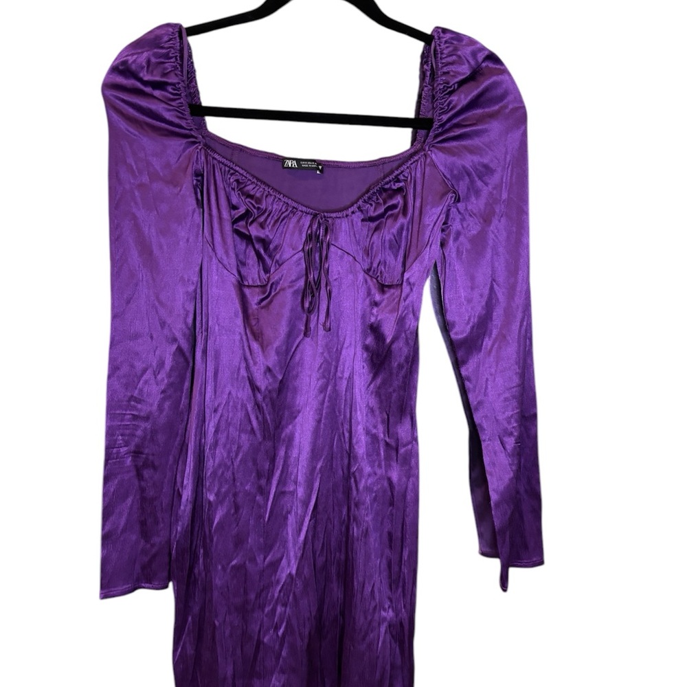 Zara Purple Babydoll Mini Dress with Puff Sleeves
